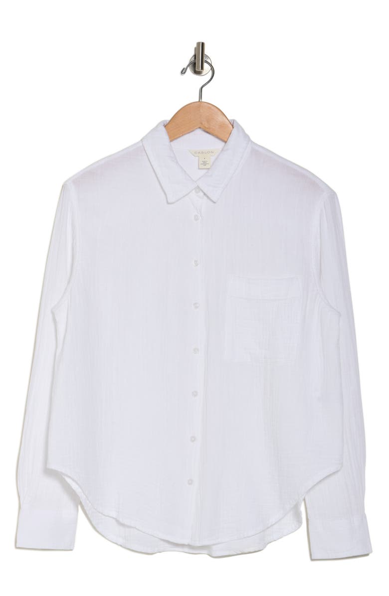 Caslon<sup>®</sup> Relaxed Cotton Gauze Button-Up Shirt, Alternate, color, White