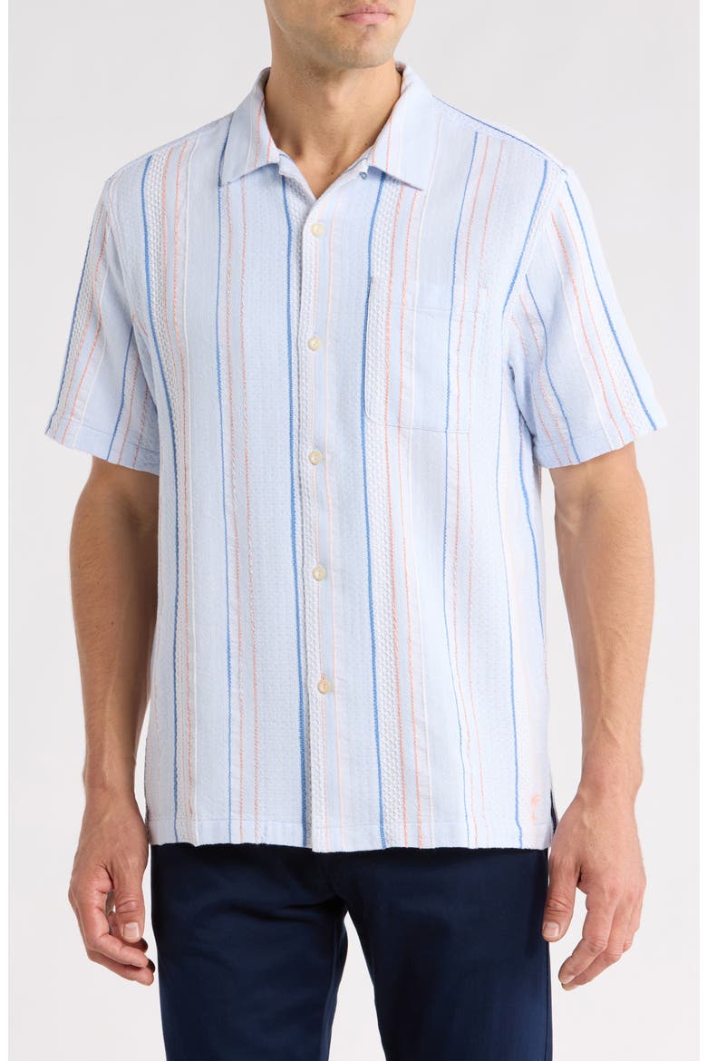 Milano Textured Stripe Cotton Camp Shirt, Main, color, DEW DROP