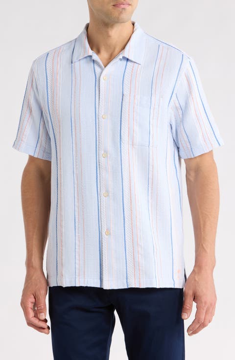 Milano Textured Stripe Cotton Camp Shirt