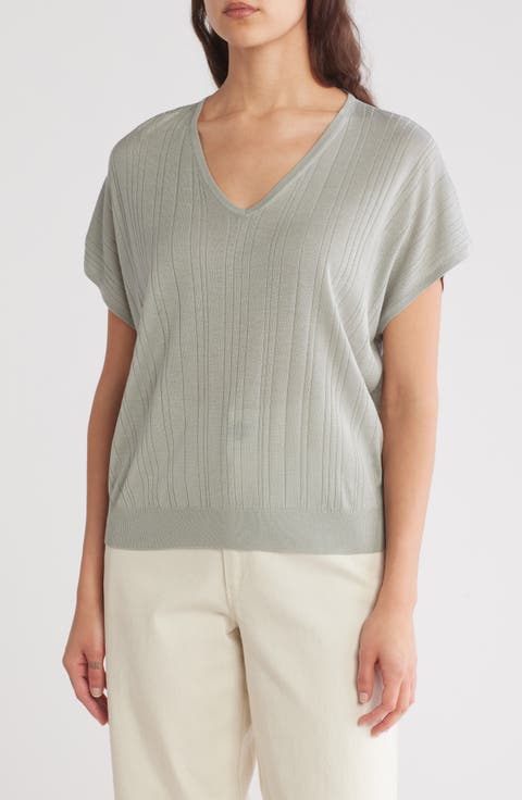 V-Neck Vertical Rib Sweater