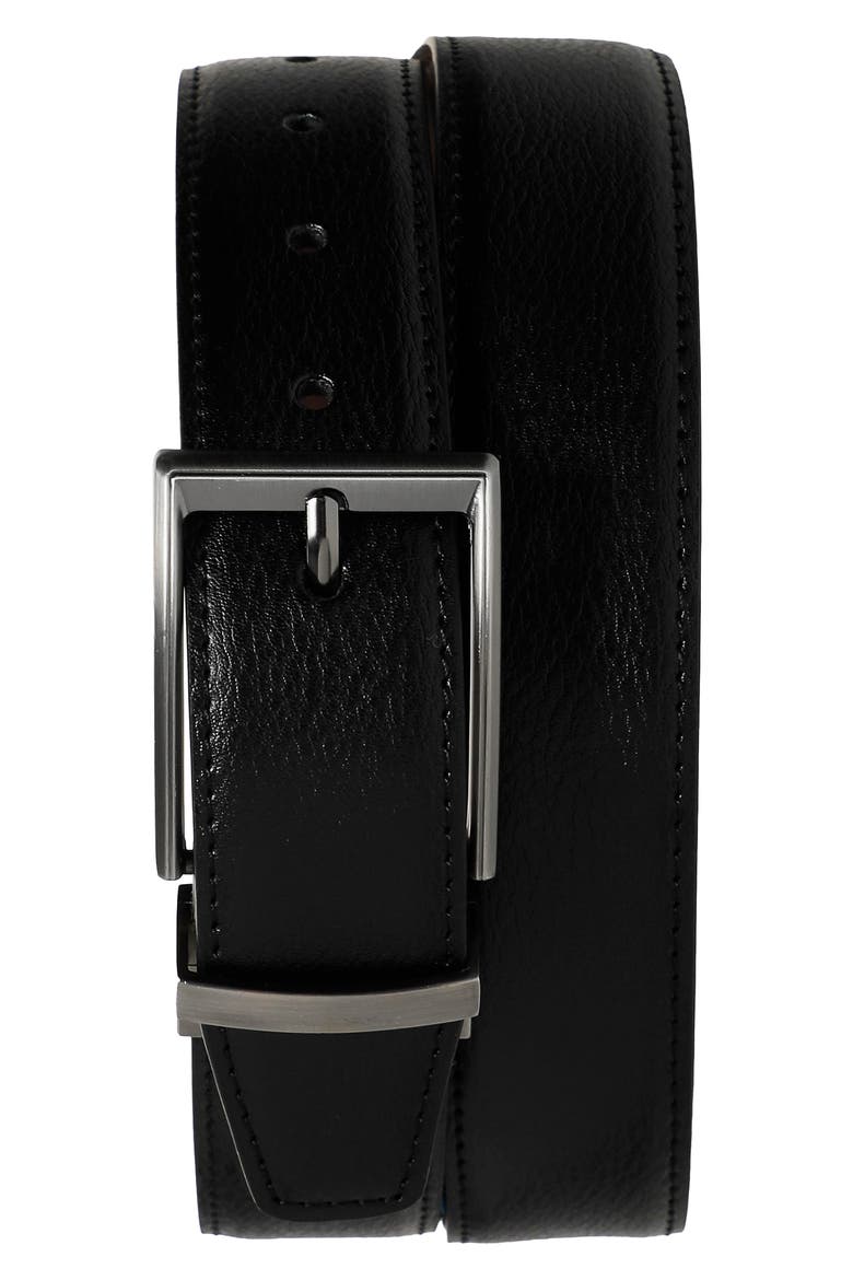 Reversible Leather Belt, Main, color, BLACK TO GREY