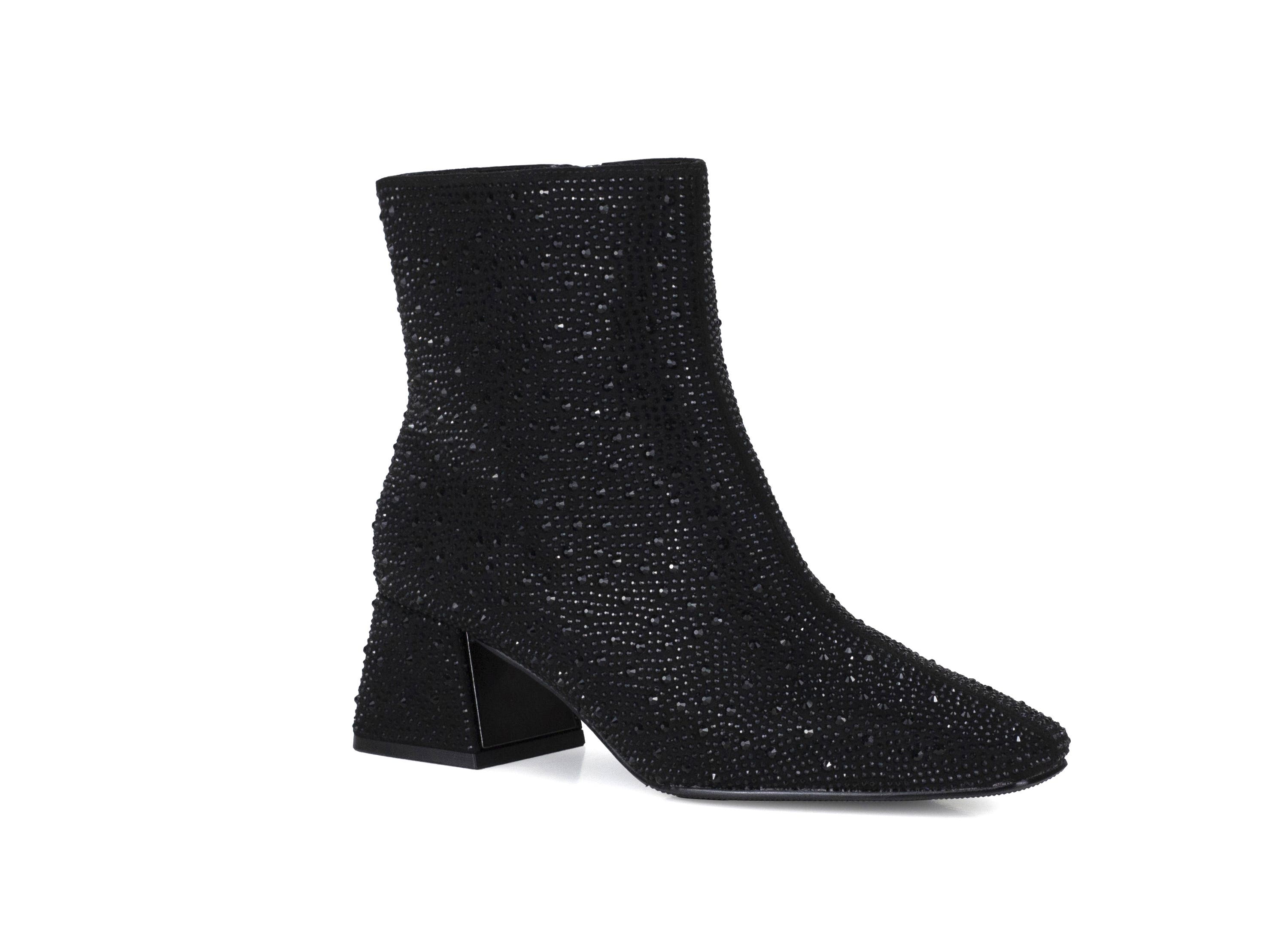 LADY COUTURE Rhinestone Block Heel  Bootie, Main, color, Black