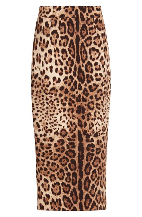 Leopard Print Stretch Silk Charmeuse Pencil Skirt