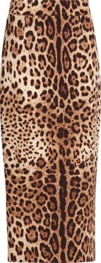 Dolce&Gabbana Leopard Print Stretch Silk Charmeuse Pencil Skirt