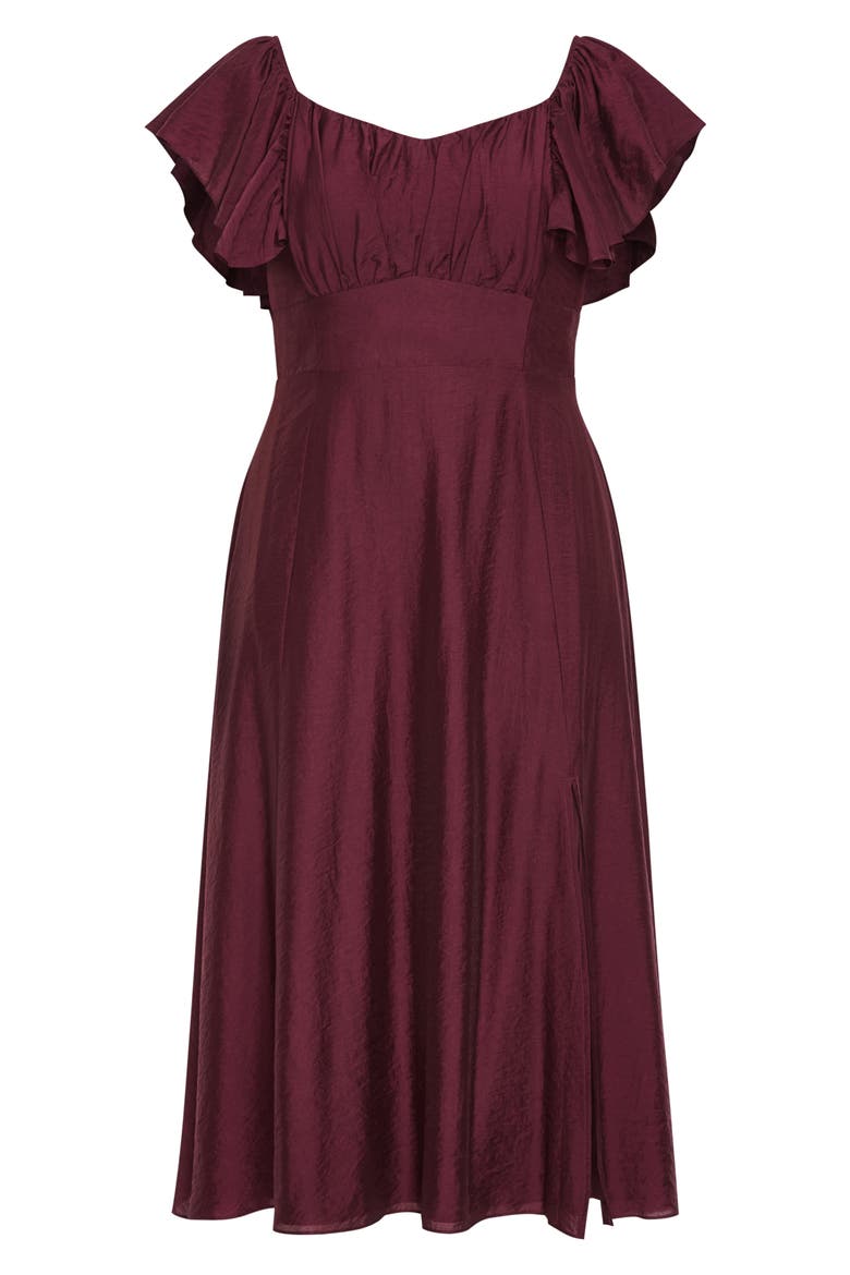 Alisa Flutter Sleeve Midi Dress, Alternate, color, DARK CHERRY