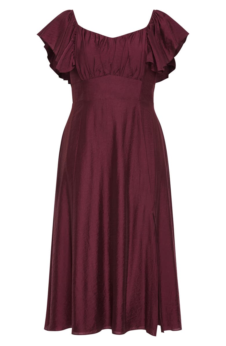 City Chic Alisa Flutter Sleeve Midi Dress, Alternate, color, Dark Cherry