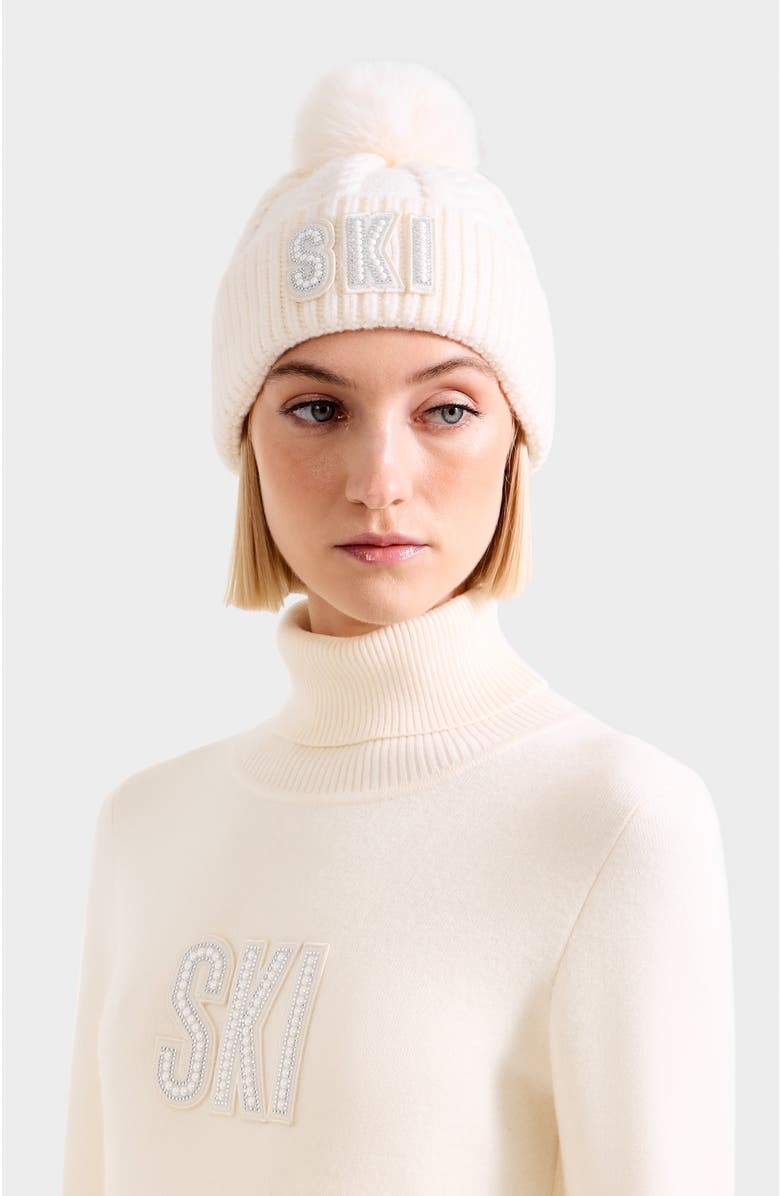 Rudsak Mae Embellished Ski logo Knit Hat, Alternate, color, Vanilla