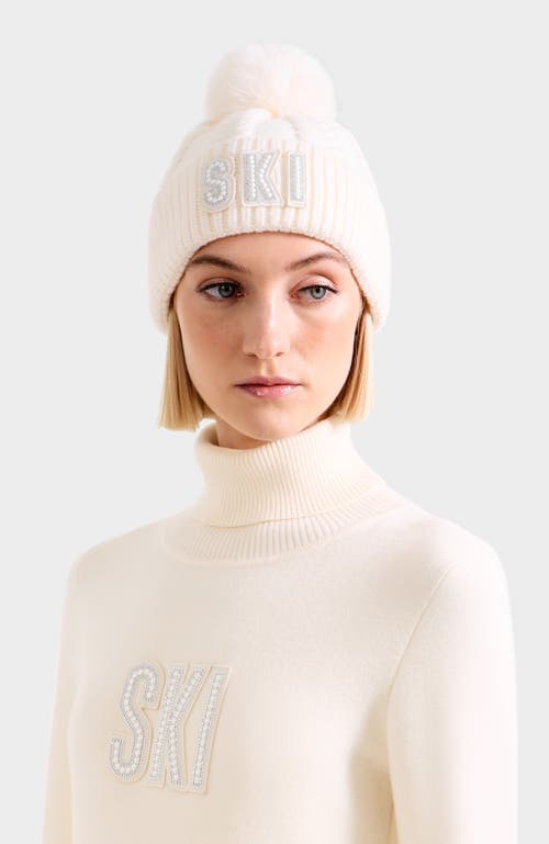 Rudsak Mae Embellished Ski Logo Knit Hat In Neutral