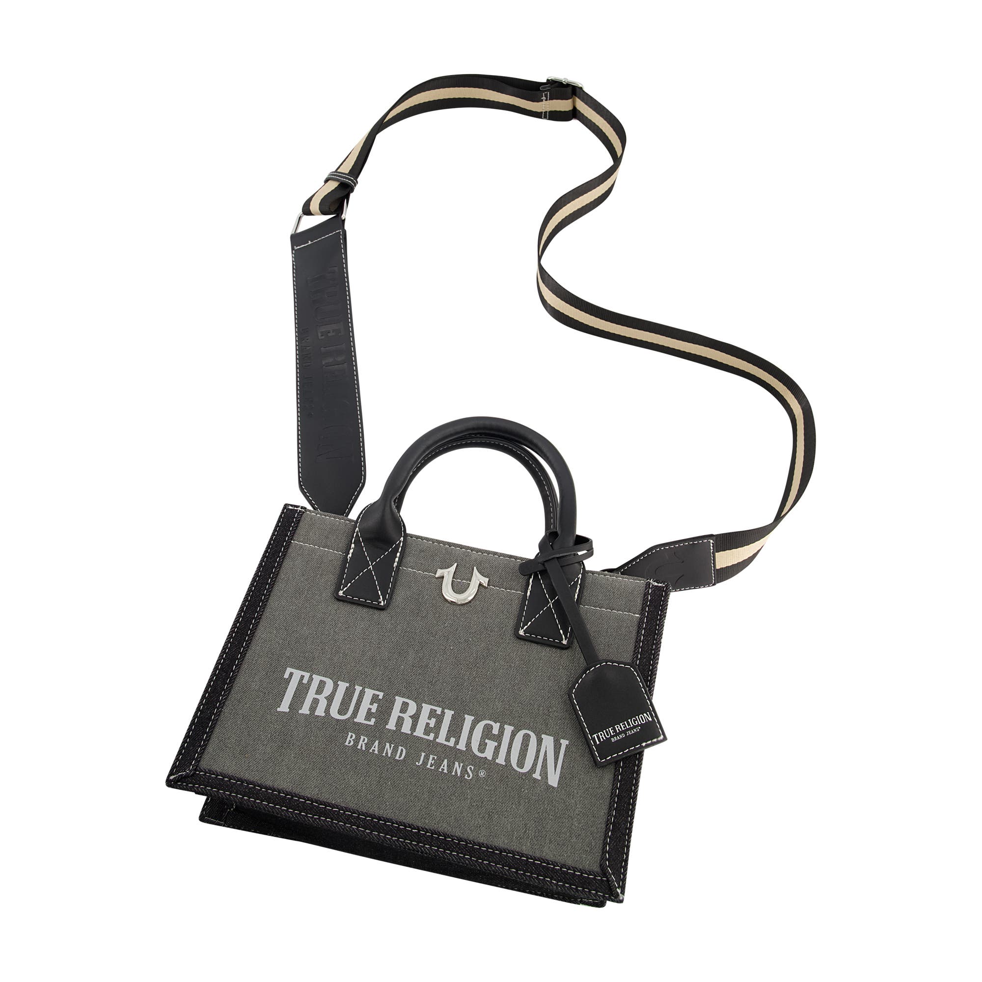 True Religion Modern Edge Denim Tote, Alternate, color, Light Grey