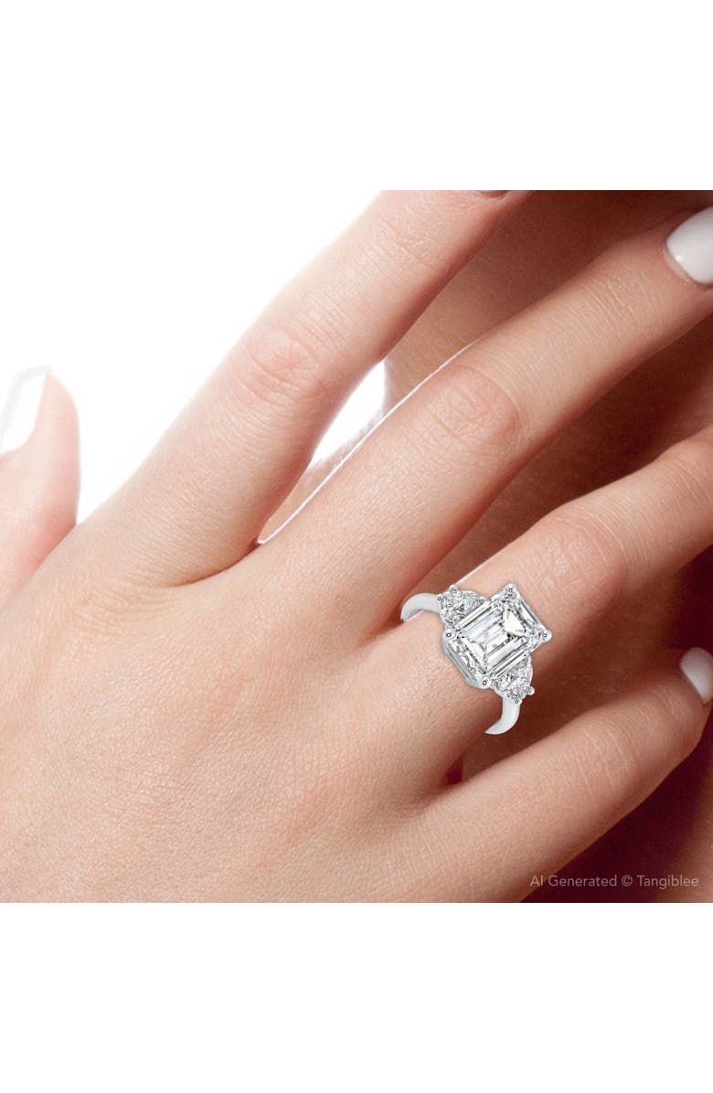 Bliss Diamond Certified 4 1/2Ct Emerald & Heart 3-Stone Diamond Ring 14k Gold Lab Grown, Alternate, color, 