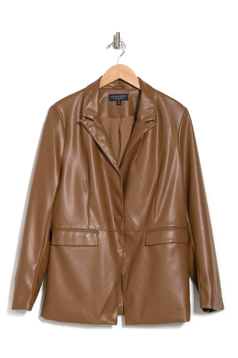 Faux Leather Blazer, Alternate, color, TAN