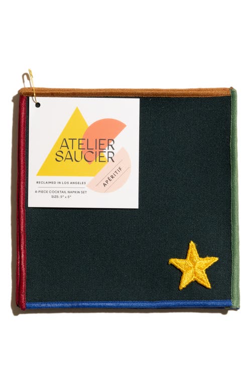 Atelier Saucier Varsity Set Of 4 Cocktail Napkins In Green