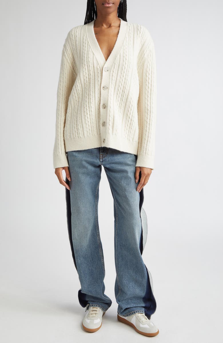 MM6 Maison Margiela Relaxed V-Neck Cardigan, Alternate, color, Off White
