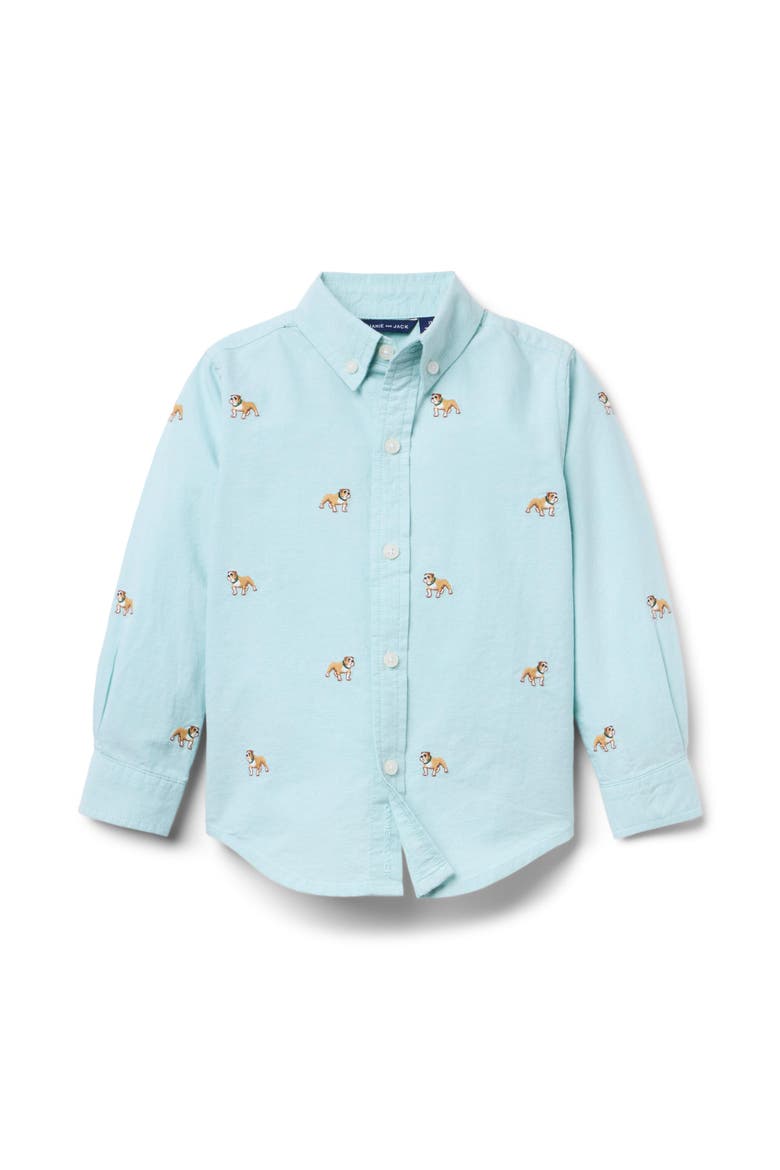 Embroidered Bulldog Oxford Shirt, Main, color, Green