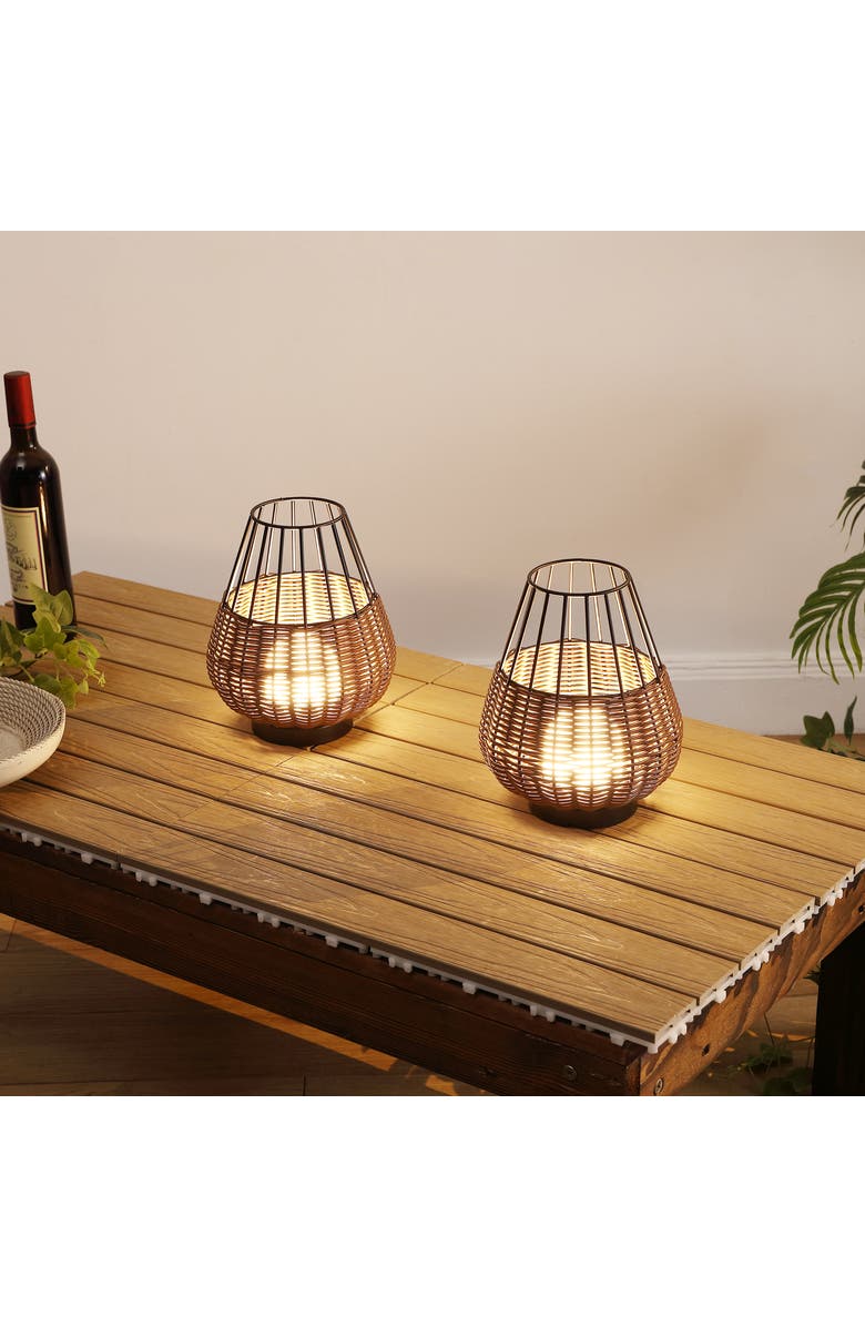 JONATHAN Y 10" Indoor/Outdoor Rechargeable/Cordless Dimmable LED Table Lamp, Alternate, color, Dark Brown Black