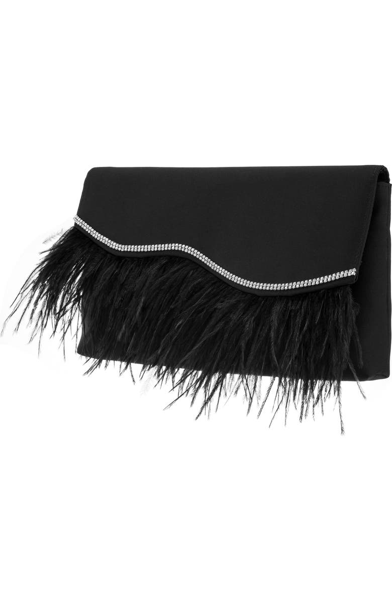 Nina Kaidy Feather Trim Satin Clutch, Alternate, color,