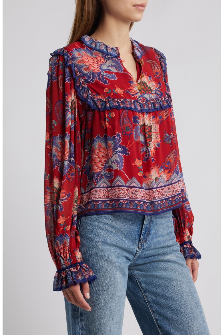 Luang Long Sleeve Popover Top, Alternate, color, RED