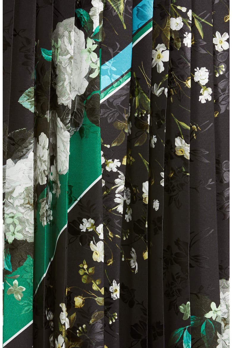 Floral Stripe Pleated Midi Skirt, Alternate, color, BLACK / WHITE