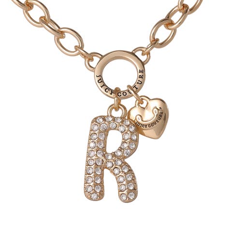 Bubble Letter Necklace for Women with Clear Stones 18"+2", Chunky Initial Necklace Gold-Tone
