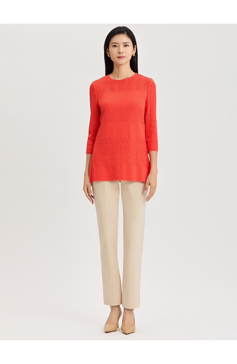 Misook Classic Lined Pointelle Soft Knit Tunic, Alternate, color, Cherry Ember