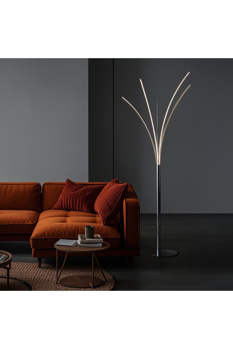 Fuochi Modern Minimalist Metal 5-Branch Arc Dimmable Integrated LED Floor Lamp with Remote Control, Alternate, color, Chrome