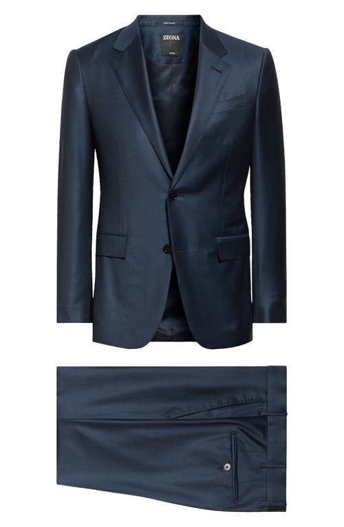 Zegna Check Centoventimila Wool Suit In Blue Navy Check