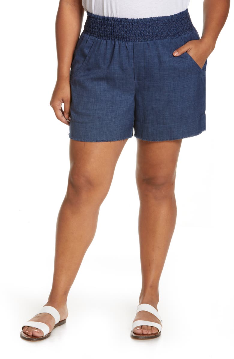 Wit & Wisdom Smock Waist Fray Hem Shorts, Main, color, 