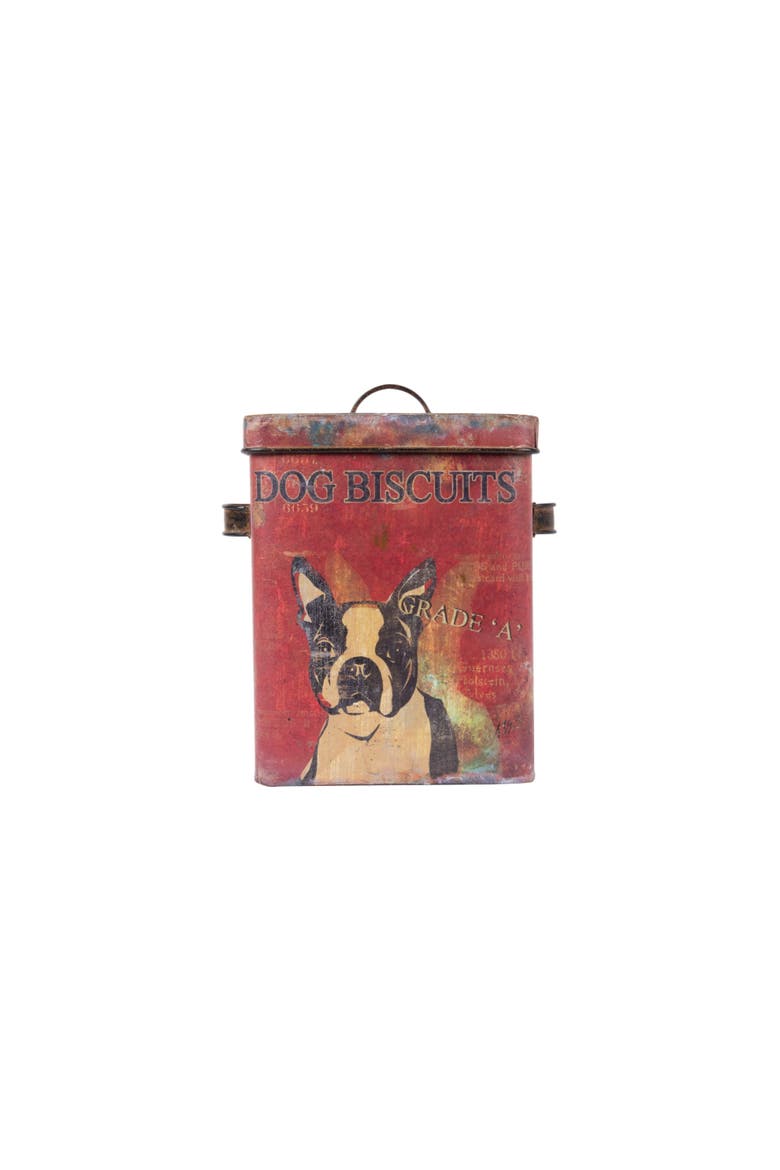 Metal Dog Biscuits Container with Lid, Multicolor, Main, color, Red