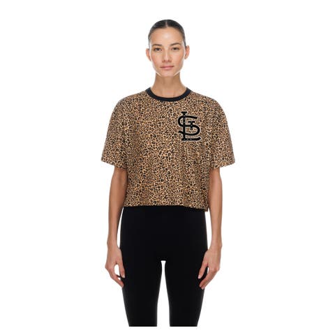 Women's New Era Brown St. Louis Cardinals Leopard Boxy Cropped T-Shirt