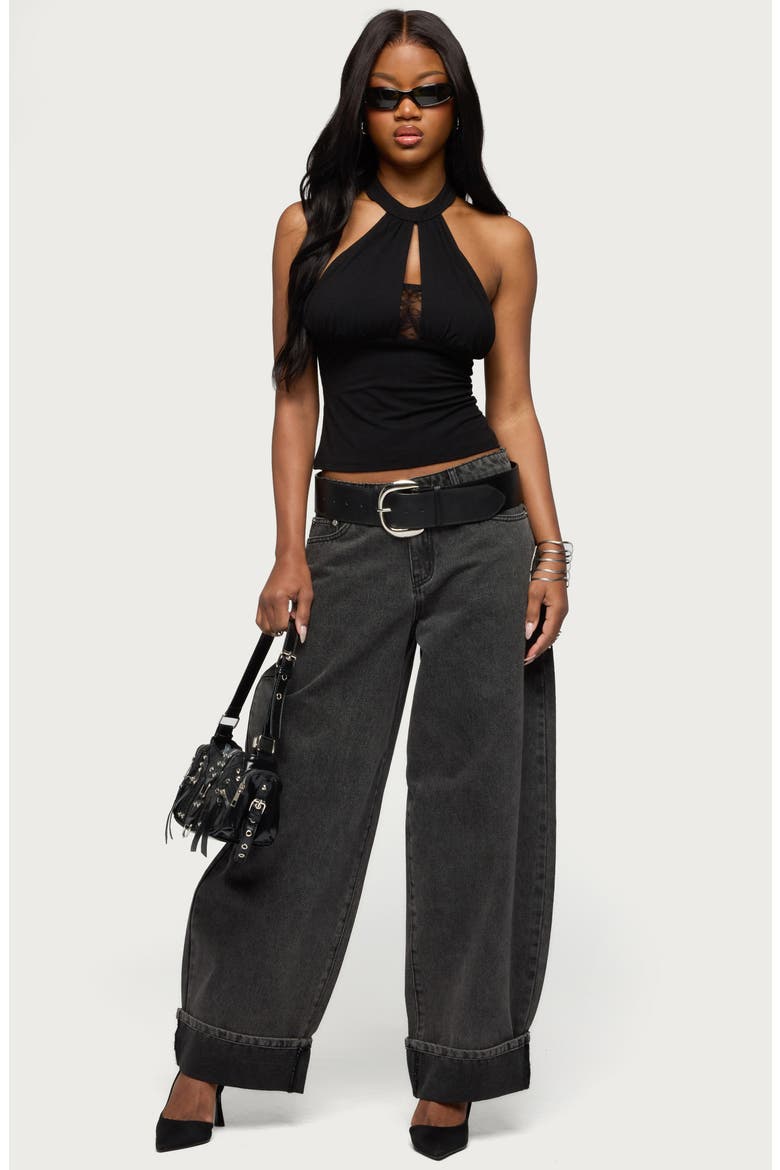 Lielle Lace Trim Halter Top, Alternate, color, BLACK