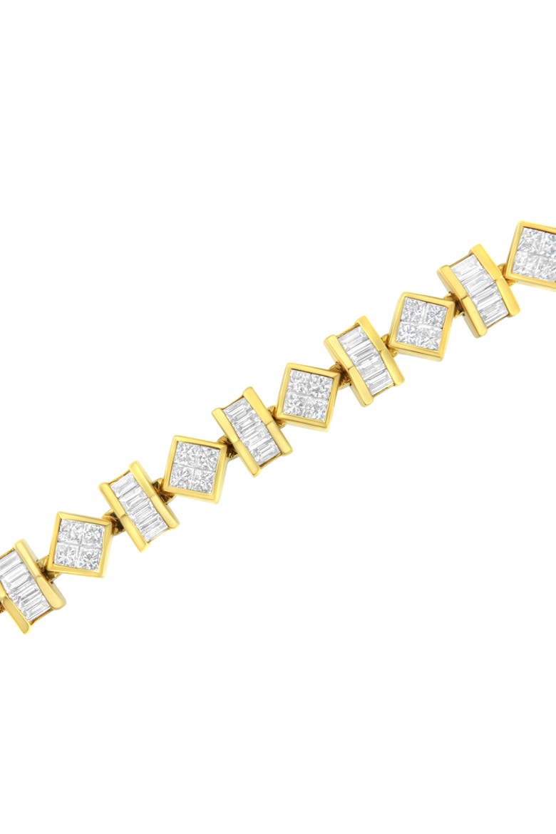 14K Yellow Gold 7.50 Cttw Princess and Baguette Diamond Geometric Link Bracelet, Alternate, color, Yellow Gold