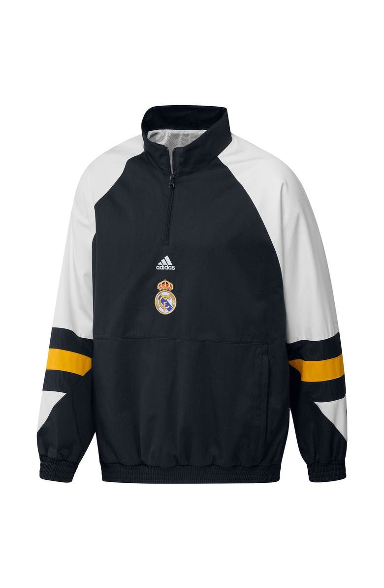 adidas Men's adidas Navy Real Madrid Football Icon Raglan Quarter-Zip Top, Alternate, color,