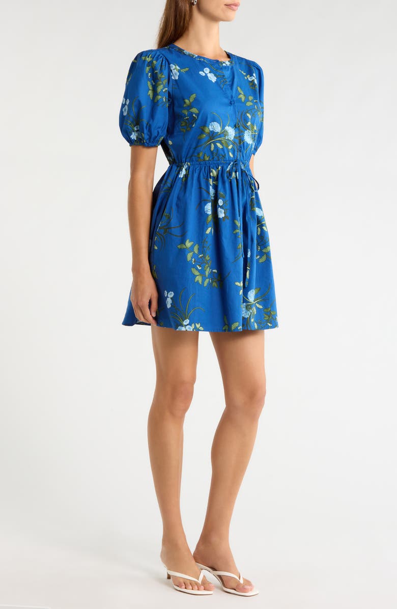 SUGARLIPS Oreanna Floral Alba Drawstring Waist Cotton Minidress, Alternate, color, Navy-Blue-Grn