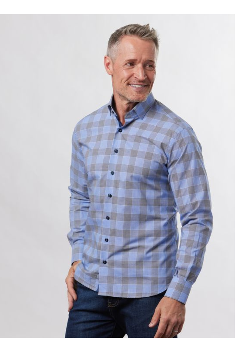 Sharkfin Tailored Fit Button Down Shirt, Main, color, Blue