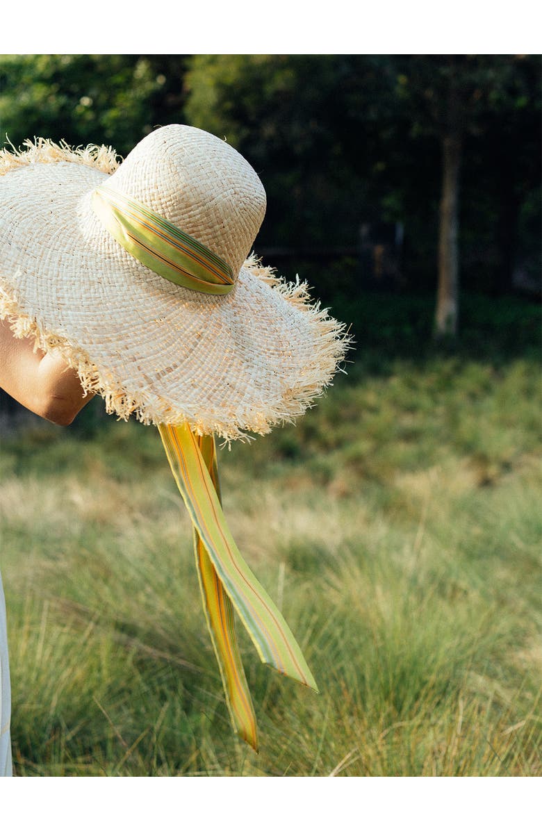 Lost Pattern FRIDA x LOST PATTERN "Frida's Garden" Straw Hat with Ribbon Tie, Alternate, color, Green
