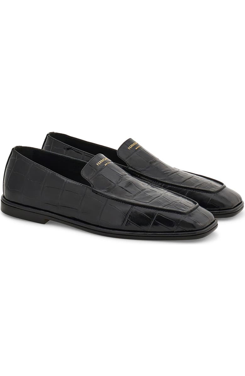 FERRAGAMO Croc Embossed Apron Toe Loafer, Main, color,