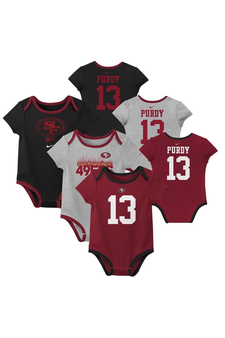 Newborn & Infant Nike Brock Purdy San Francisco 49ers Name & Number 3-Pack Bodysuit Set, Main, color, Scarlet