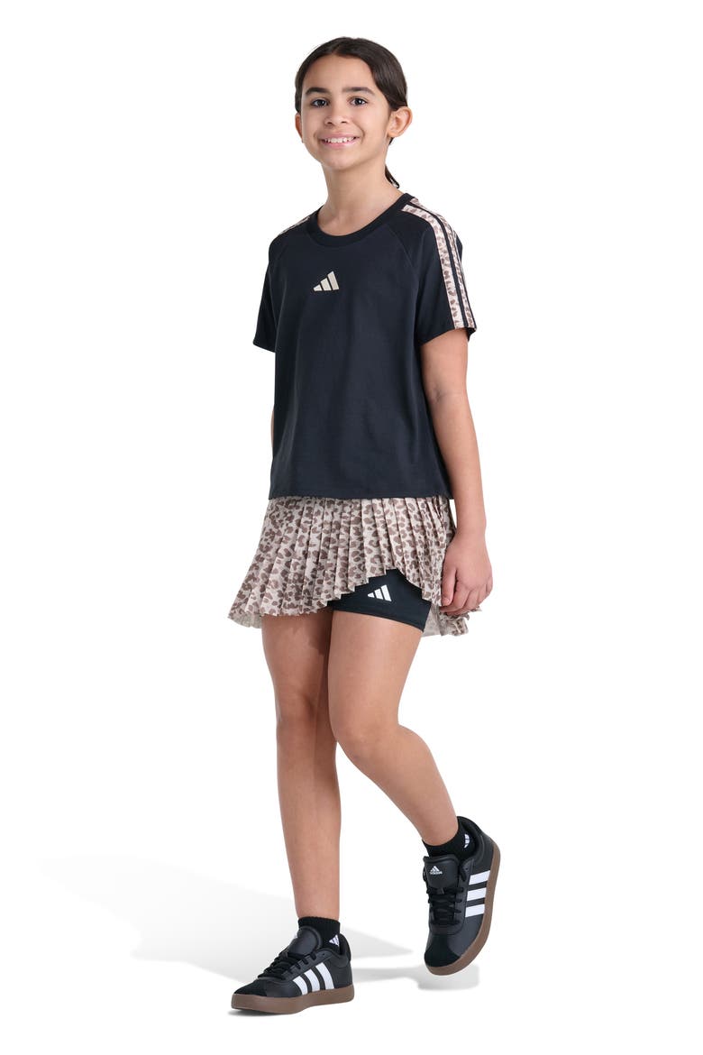 Kids' Leopard Print 3-Stripes Raglan T-Shirt, Alternate, color, BLACK