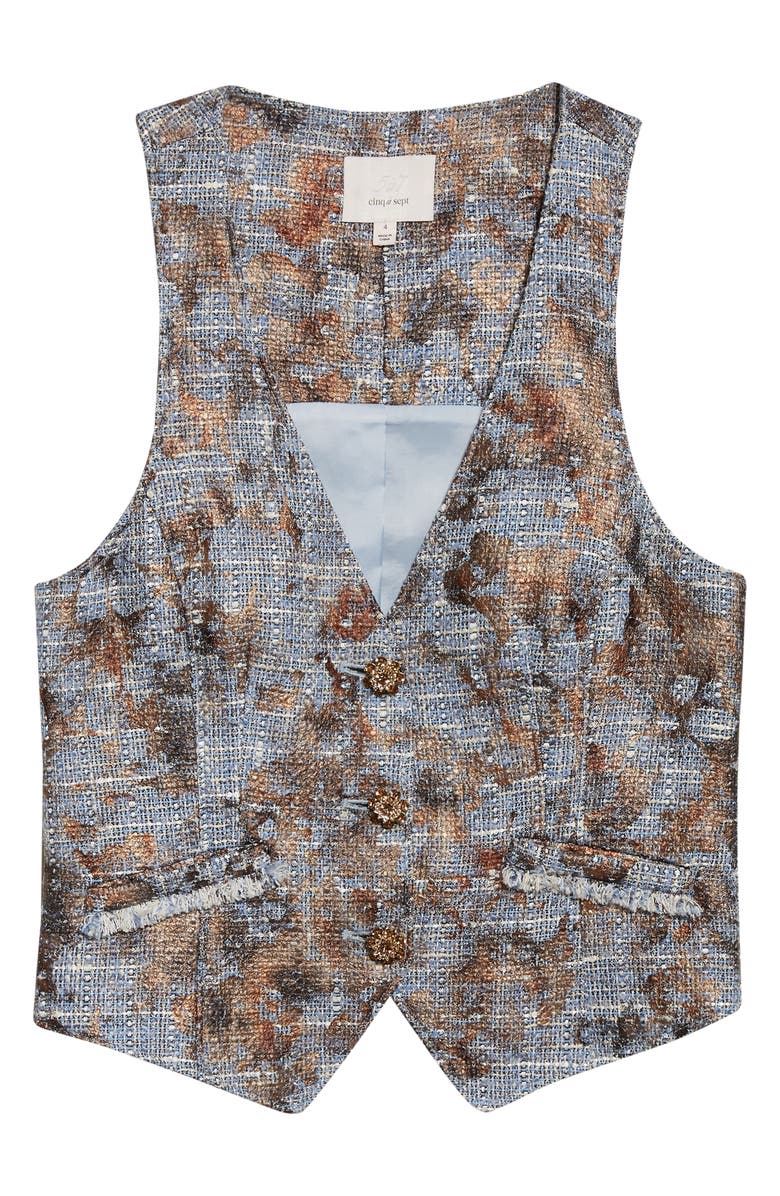 Cinq à Sept Metallic Floral Print Tweed Vest, Alternate, color, Silver Multi