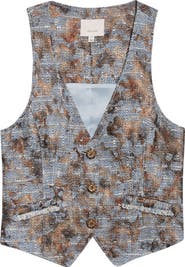 Cinq à Sept Metallic Floral Print Tweed Vest
