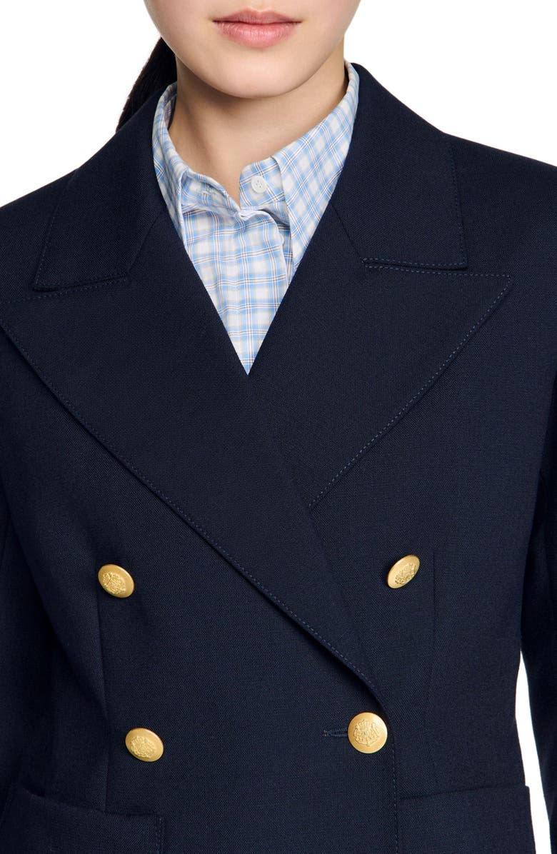 SANDRO Slim-fit wool suit jacket, Alternate, color, Navy Blue