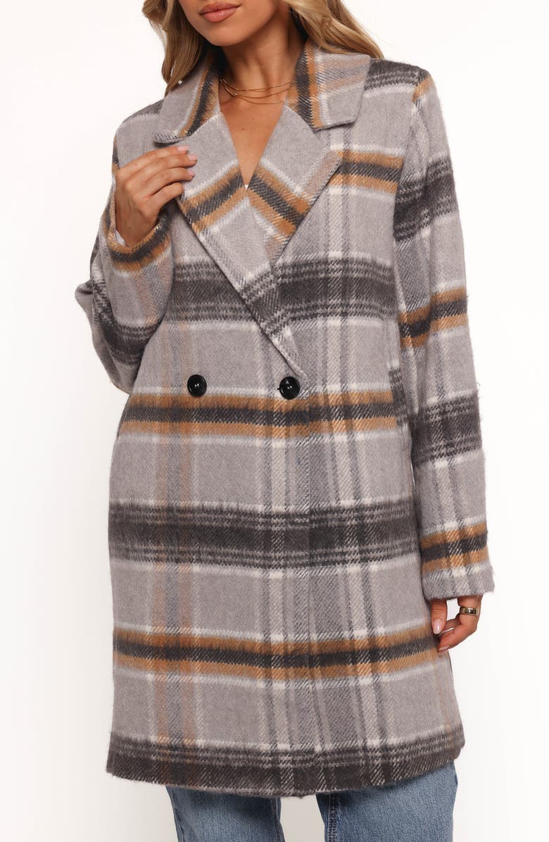 Petal & Pup Zella Plaid Double Breasted Coat, Alternate, color, Grey Multi