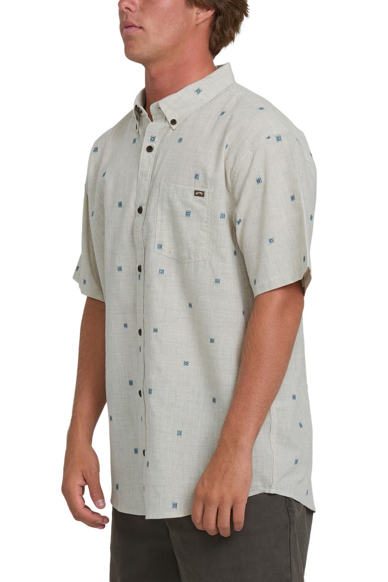 All Day Geo Jacquard Short Sleeve Cotton Blend Button-Down Shirt, Alternate, color, OATMEAL
