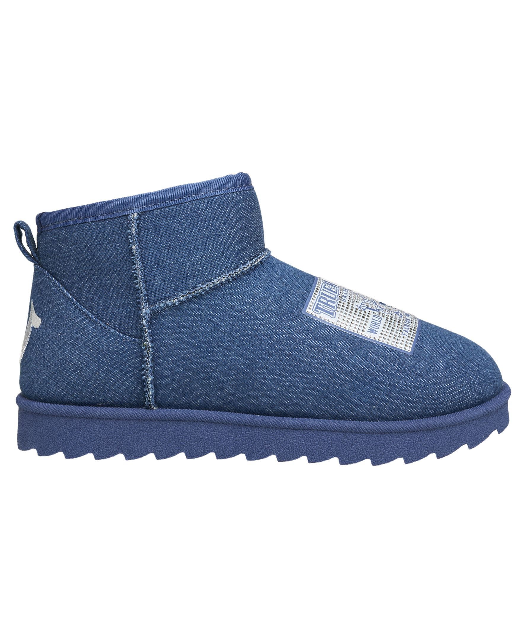 Zara Faux Suede Patch Logo Boot, Alternate, color, Denim