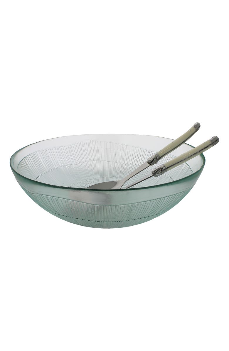 FRENCH HOME Recycled Glass Birch Salad Bowl & Laguiole Servers w/ Faux Ivory Handles., Alternate, color, 