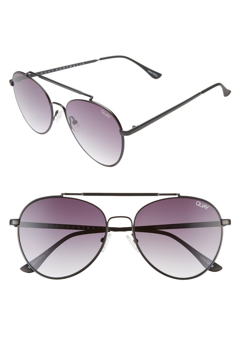 Australia Lickety Split 55mm Aviator Sunglasses, Main, color, BLACK/ SMOKE FADE