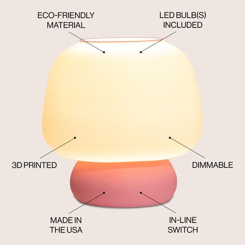 Jonathan Y Portobello Modern Classic Plant-based Led 3d Printed Mushroom Table Lamp, Dimmable In White/light Pink