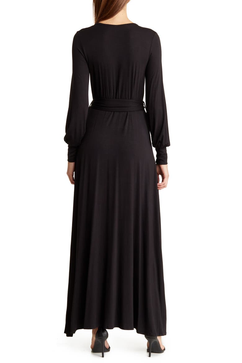 Surplice Neck Long Sleeve Knit Maxi Dress, Alternate, color, BLACK