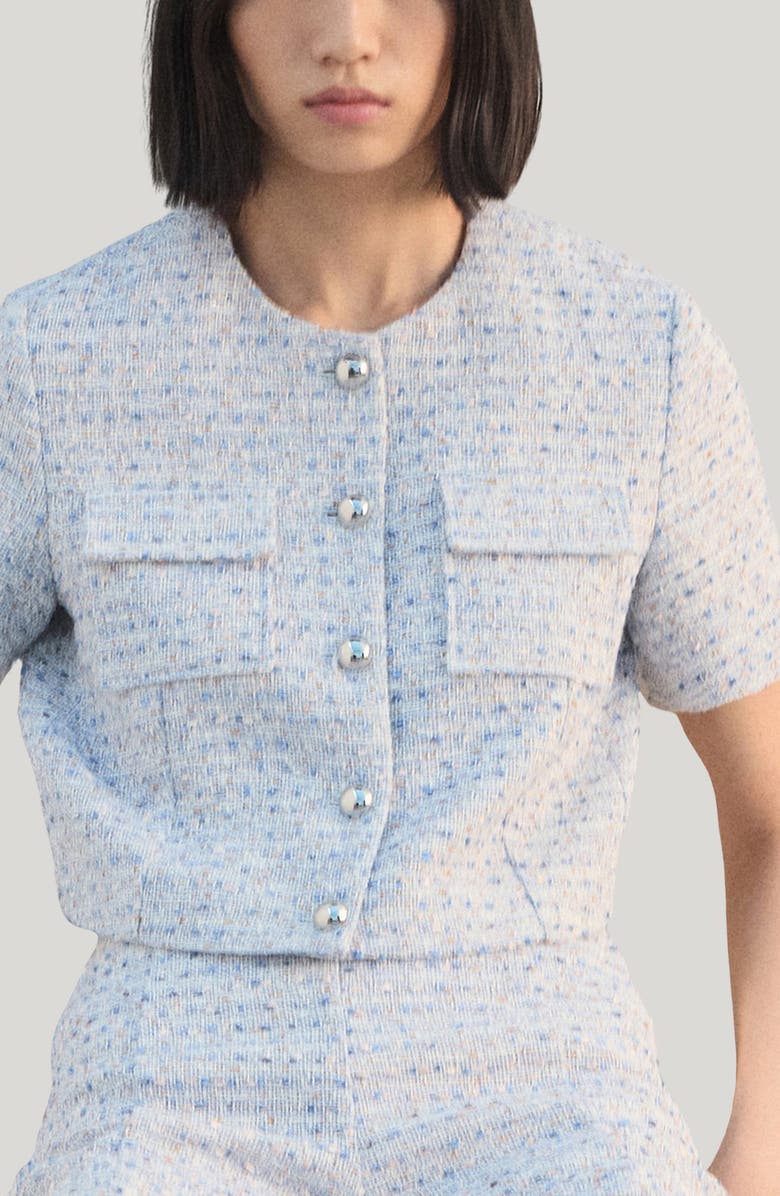 MANGO Short Sleeve Tweed Crop Top, Main, color,