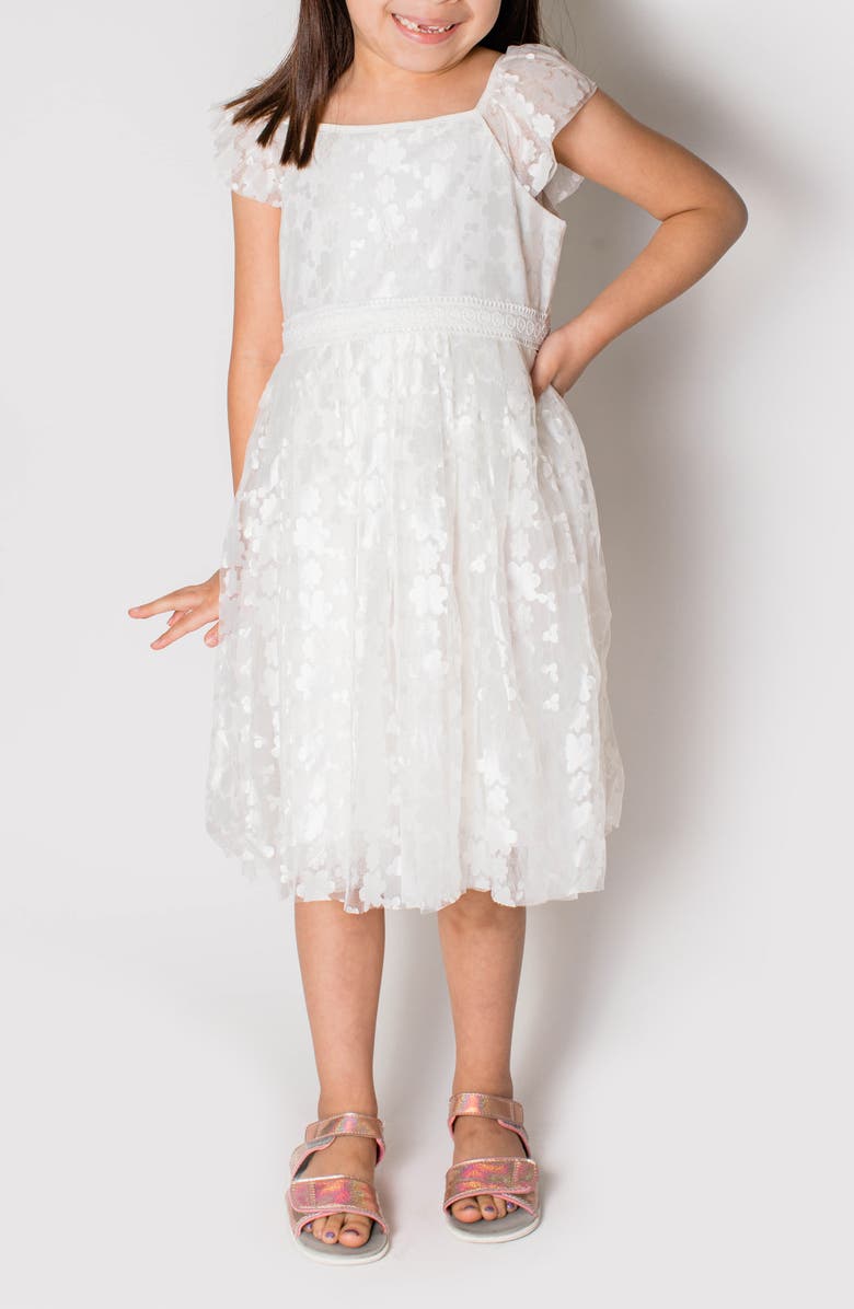 Popatu Kids' Floral Overlay Flutter Sleeve Dress, Alternate, color, 